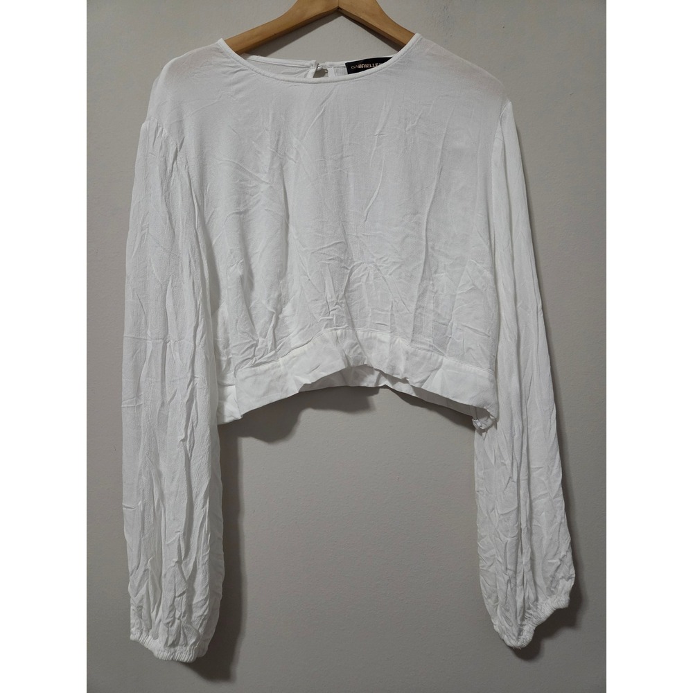 Gabrielle Union White Rayon Long Sleeve Crop Top Blouse XXL Keyhole Back